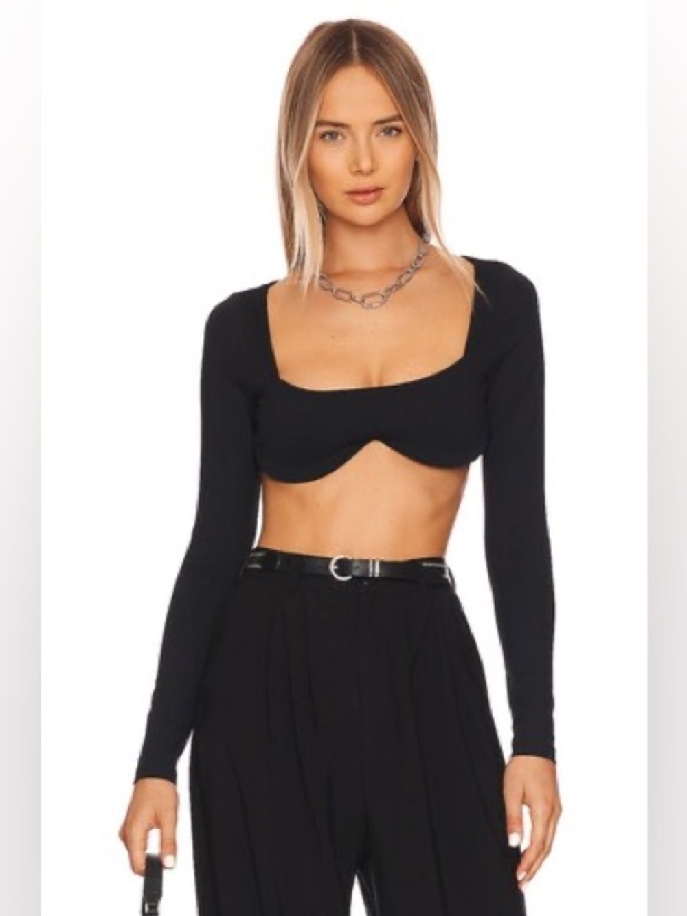 Susana Monaco Sweetheart Crop Top in Black Size Large